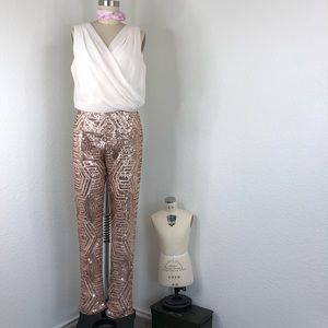 Nordstrom Soieblu Sequin Pant Draped Chiffon Jumpsuit